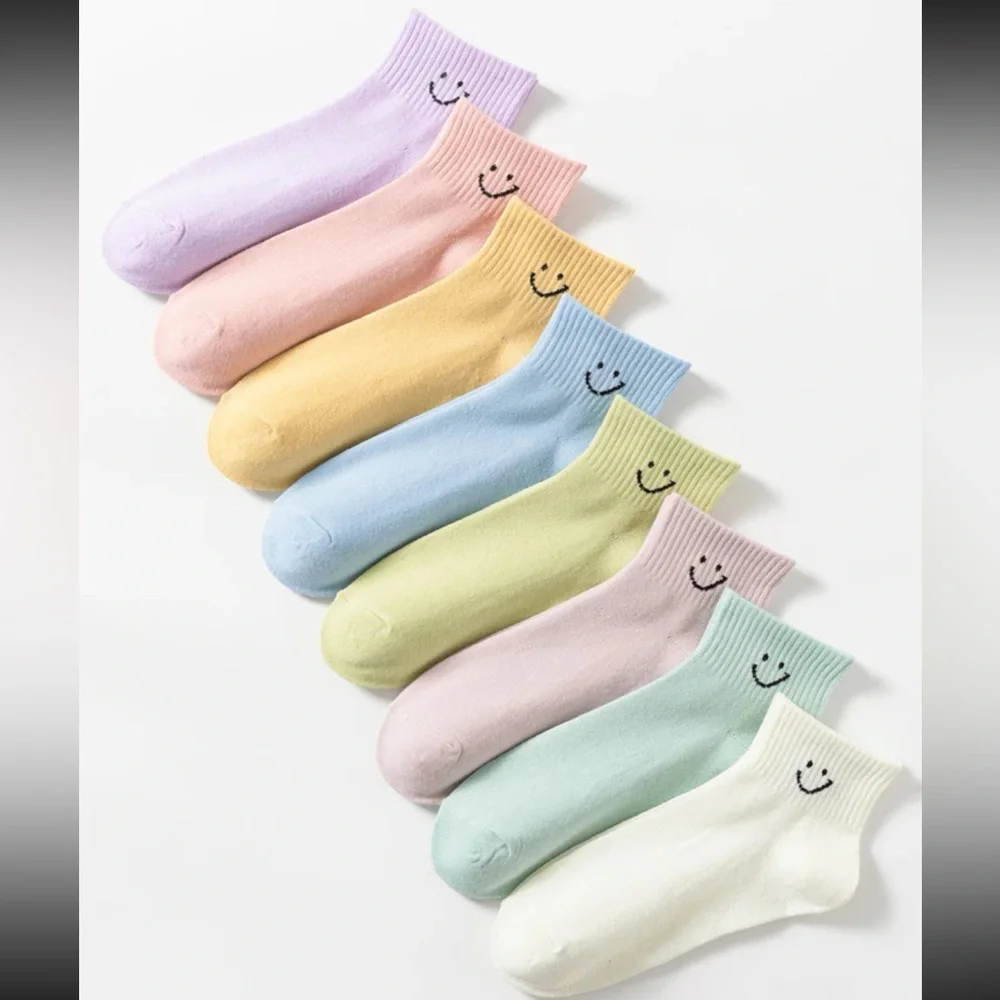 Smiley face socks set bundle 8 pairs multicolor rainbow mix pink blue pu…